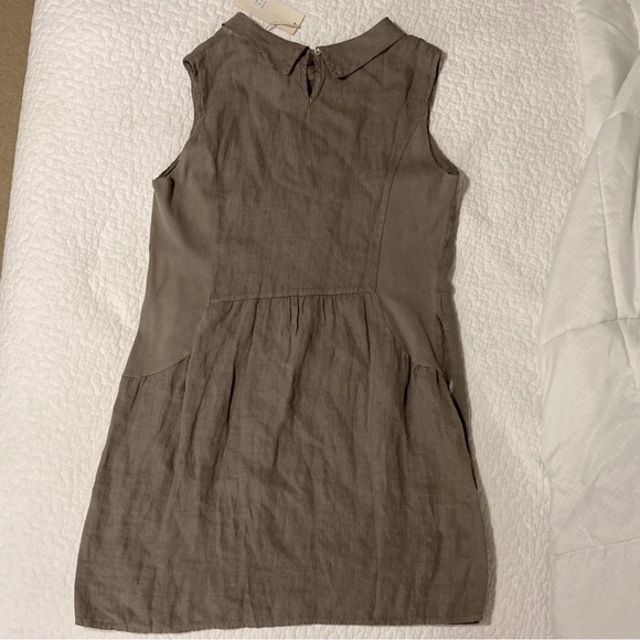 LINA TOMEI Italy 100% Italian Linen Sleeveless Embroidered Dress | Taupe | NWT - Picture 5 of 10